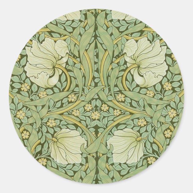 William Morris Pimpernel Floral Blue Wallpaper Classic Round Sticker (Front)