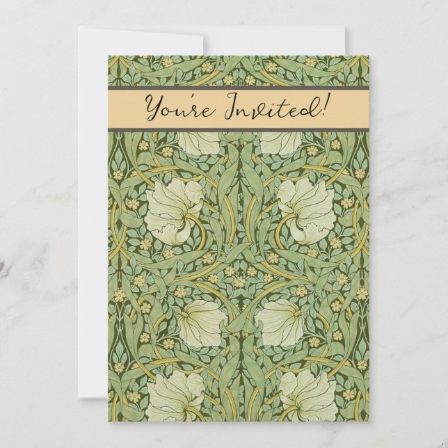 William Morris Pimpernel Floral Blue Wallpaper Invitation (Front)