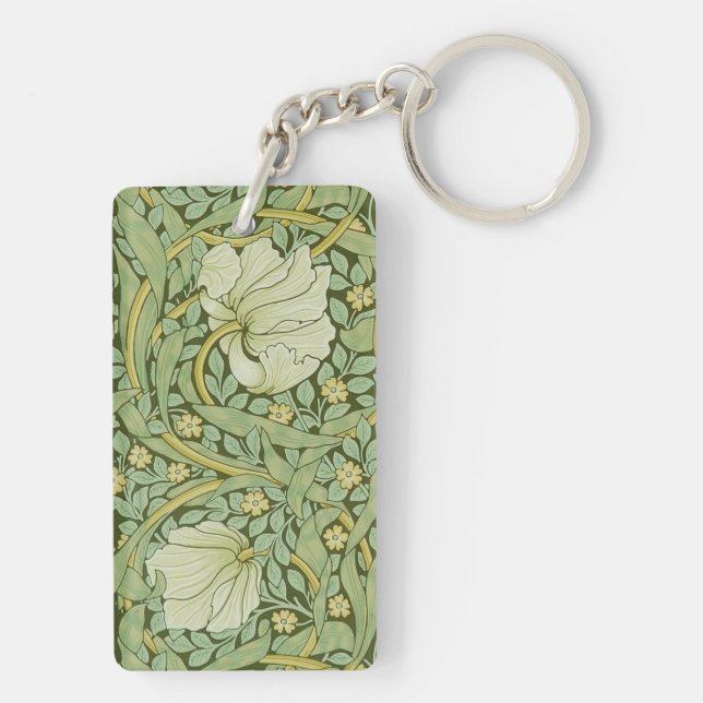 William Morris Pimpernel Floral Blue Wallpaper Key Ring (Back)