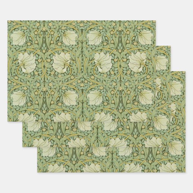 William Morris Pimpernel Floral Blue Wallpaper Wrapping Paper Sheet (Set)