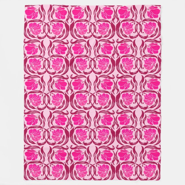 William Morris Pimpernel, Fuchsia & Light Pink Fleece Blanket (Front)