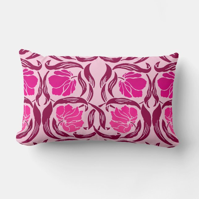 William Morris Pimpernel, Fuchsia & Light Pink Lumbar Cushion (Front)