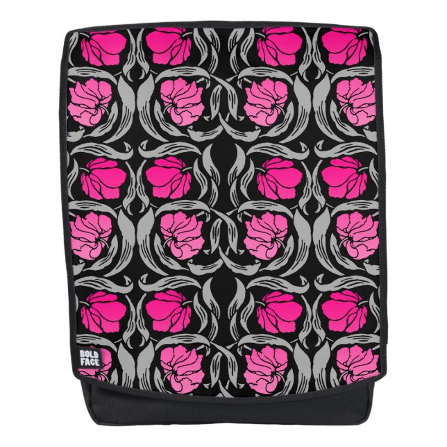 William Morris Pimpernel, Fuchsia Pink and Black Backpack (Front)