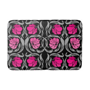 William Morris Pimpernel, Fuchsia Pink and Black Bath Mat