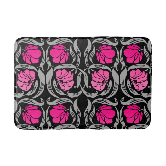 William Morris Pimpernel, Fuchsia Pink and Black Bath Mat (Front)