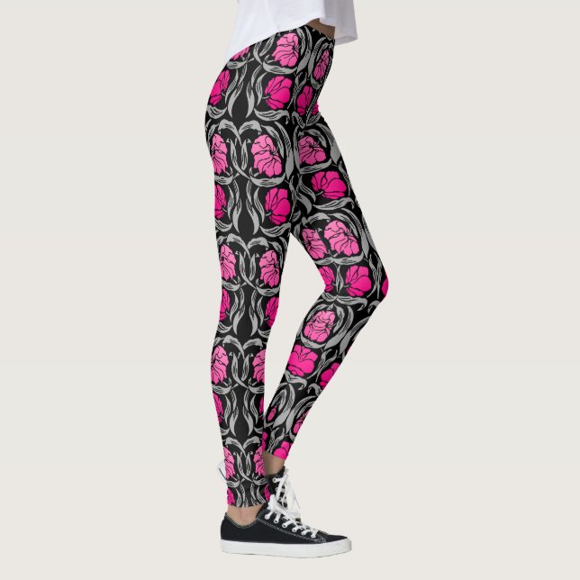 William Morris Pimpernel, Fuchsia Pink and Black Leggings (Right)