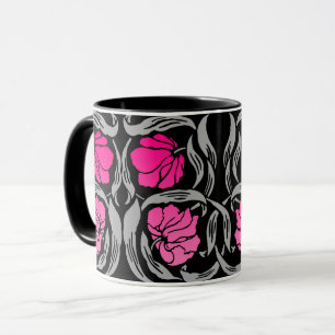 William Morris Pimpernel, Fuchsia Pink and Black Mug