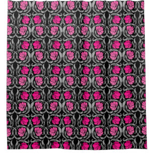 William Morris Pimpernel, Fuchsia Pink and Black Shower Curtain