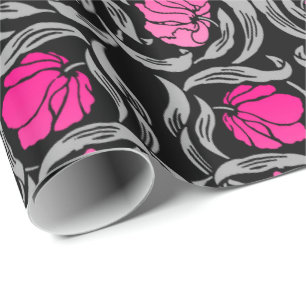William Morris Pimpernel, Fuchsia Pink and Black Wrapping Paper