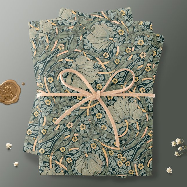 William Morris Pimpernel Gold Sage Green Wrapping Paper Sheet (Creator Uploaded)