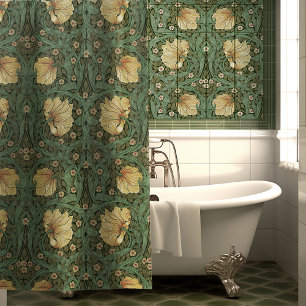 William Morris Pimpernel Green Art Nouveau Floral Shower Curtain
