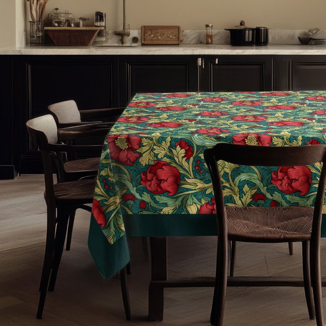 William Morris Pimpernel hot red pastel blue sage Tablecloth (William Morris Pimpernel hot red pastel blue sage Tablecloth)