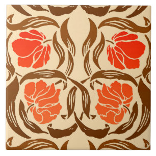 William Morris Pimpernel, Mandarin Orange & Brown Ceramic Tile