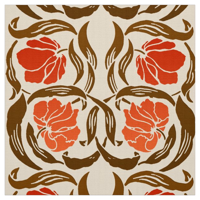 William Morris Pimpernel, Mandarin Orange & Brown Fabric (Swatch)
