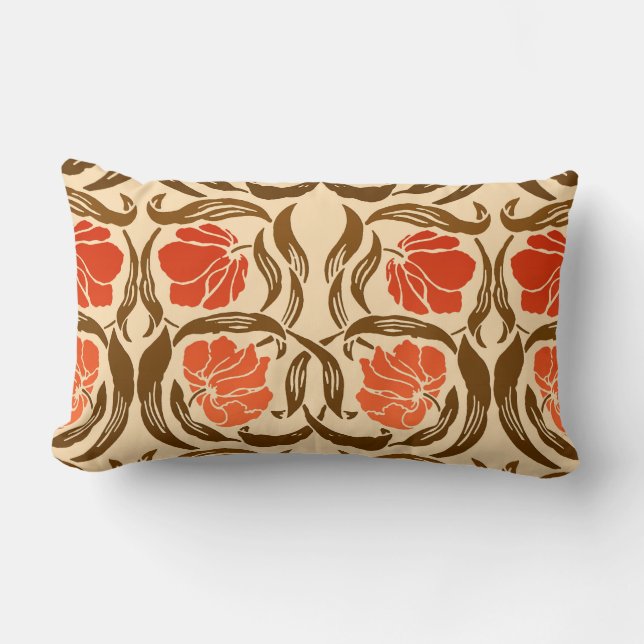 William Morris Pimpernel, Mandarin Orange & Brown Lumbar Cushion (Front)
