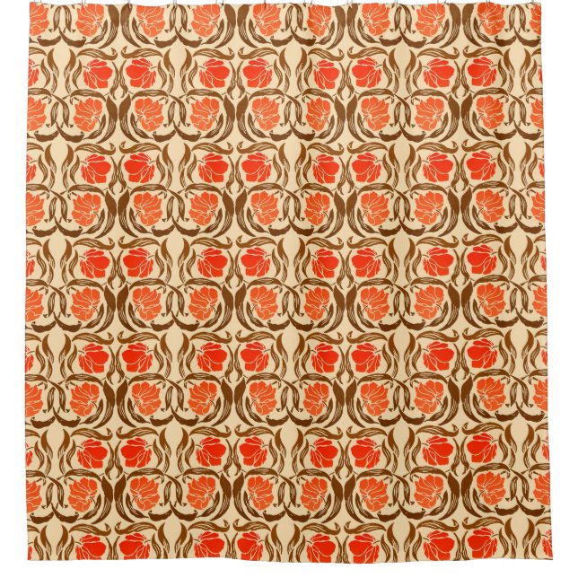 William Morris Pimpernel, Mandarin Orange & Brown Shower Curtain (Front)