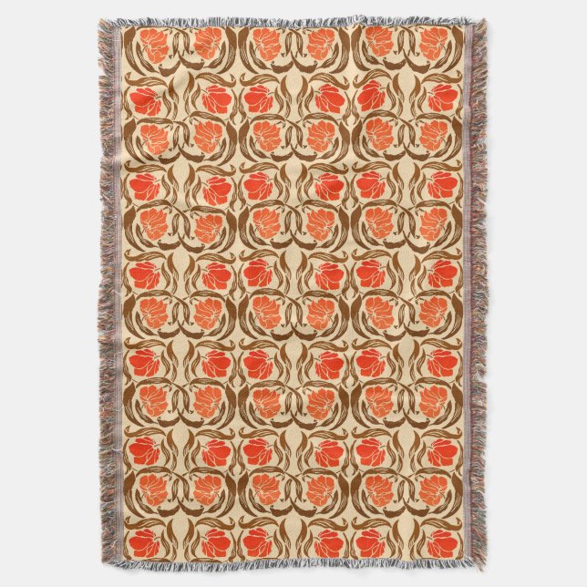 William Morris Pimpernel, Mandarin Orange & Brown  Throw Blanket (Front Vertical)