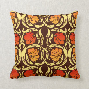 William Morris Pimpernel, Rust Orange and Brown Cushion