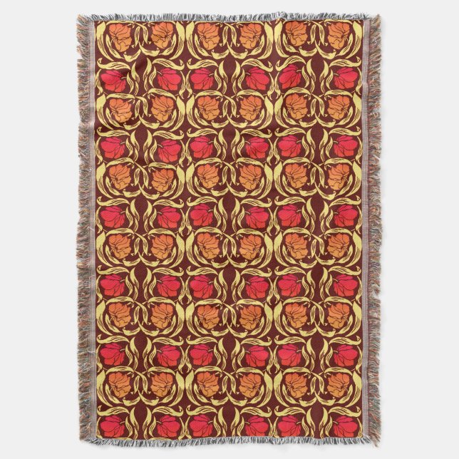 William Morris Pimpernel, Rust Orange and Brown  Throw Blanket (Front Vertical)