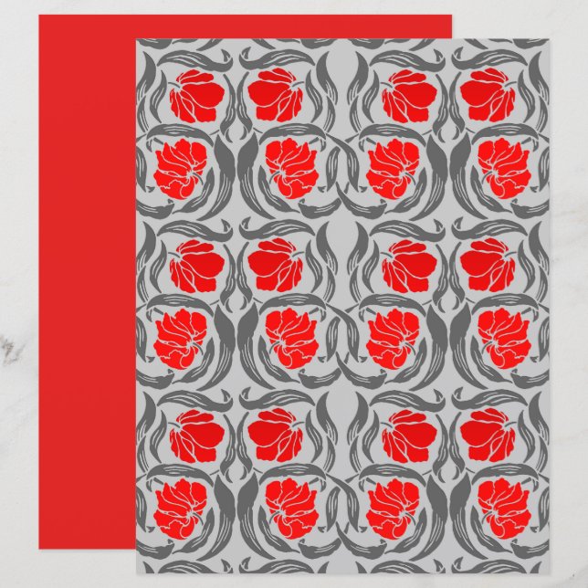 William Morris Pimpernel, Silver Grey and Red (Front/Back)