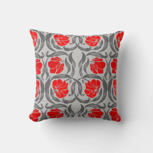 William Morris Pimpernel, Silver Grey and Red Cushion