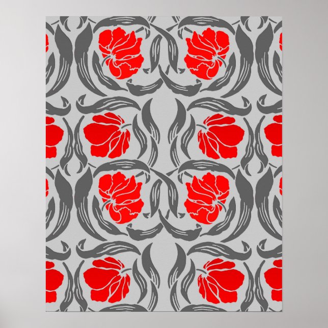 William Morris Pimpernel, Silver Grey and Red Poster (Front)