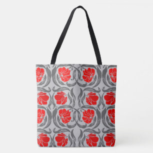 William Morris Pimpernel, Silver Grey and Red Tote Bag