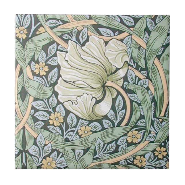 William Morris Pimpernel Tulips Botanical Art Tile (Front)
