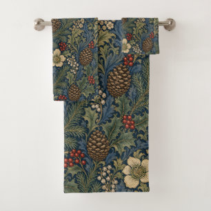 William Morris Pine Cone Holly Berries Bath Towel Set