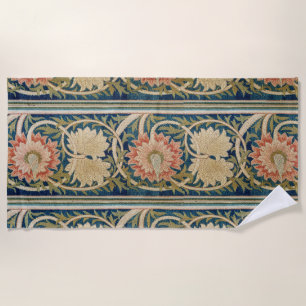 William Morris Pink Floral Silk Embroidery Antique Beach Towel