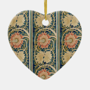 William Morris Pink Floral Silk Embroidery Antique Ceramic Ornament