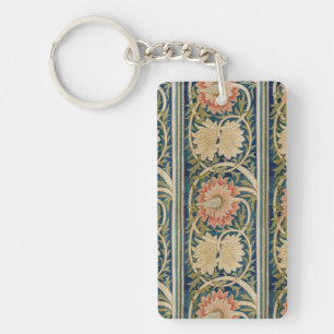 William Morris Pink Floral Silk Embroidery Antique Key Ring