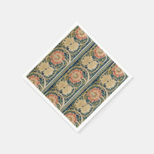 William Morris Pink Floral Silk Embroidery Antique Napkin