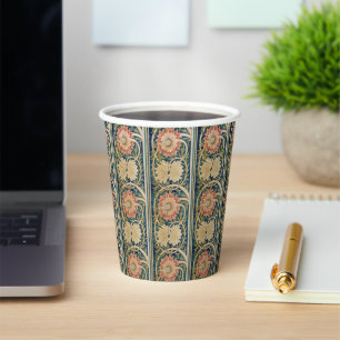 William Morris Pink Floral Silk Embroidery Antique Paper Cups