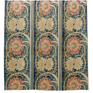 William Morris Pink Floral Silk Embroidery Antique Shower Curtain