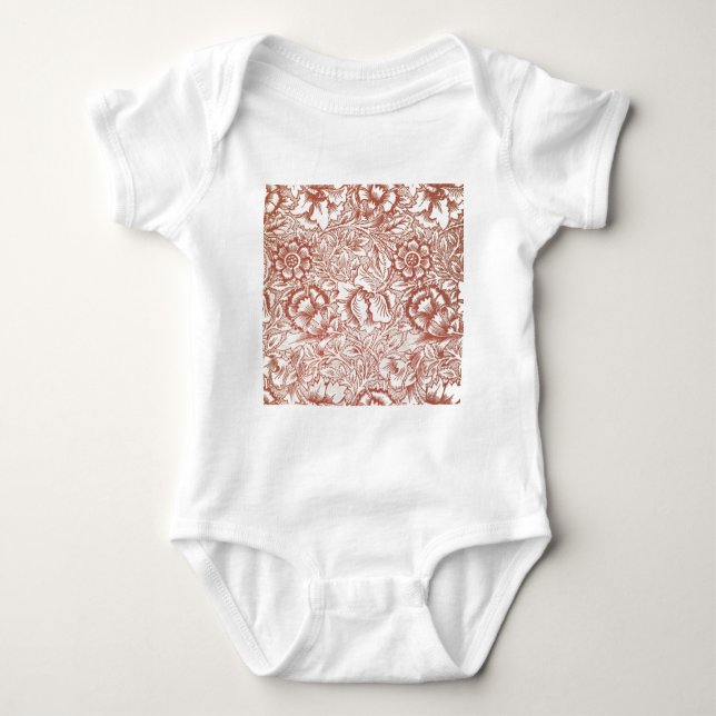 William Morris Pink Poppy Flower Floral Baby Bodysuit (Front)