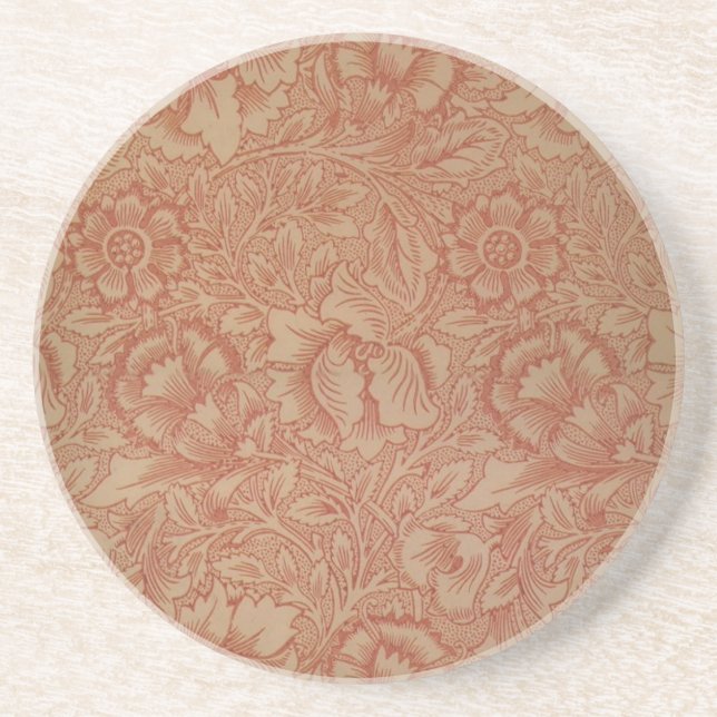 William Morris Pink Poppy Flower Floral Coaster (Front)