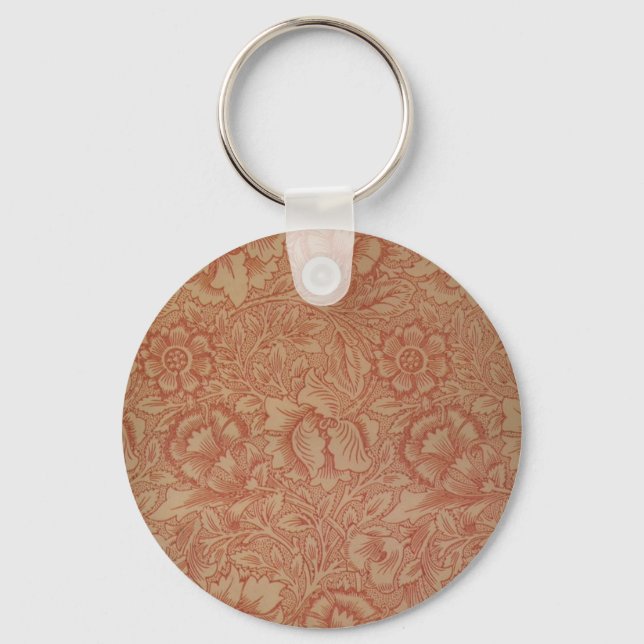 William Morris Pink Poppy Flower Floral Key Ring (Front)