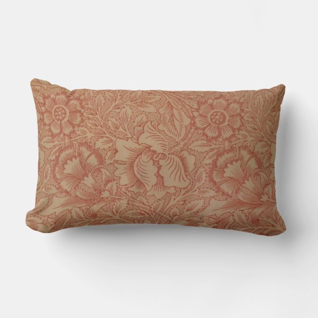 William Morris Pink Poppy Flower Floral Lumbar Cushion (Front)