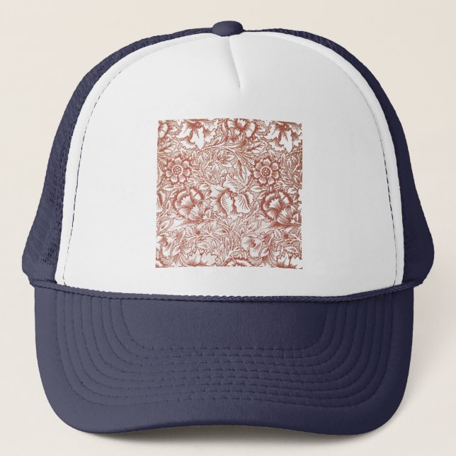 William Morris Pink Poppy Flower Floral Trucker Hat (Front)
