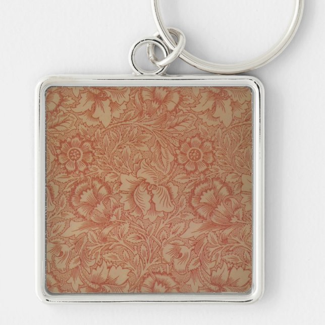 William Morris Pink Poppy Flower Pattern Key Ring (Front)