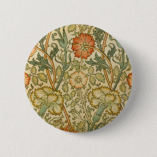 William Morris Pink Rose Border Floral Art 6 Cm Round Badge