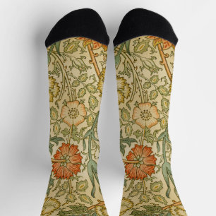 William Morris Pink Rose Border Floral Art Socks