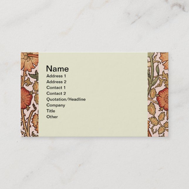 William Morris Pink Rose Flower Wallpaper Pattern Business Card (Front)
