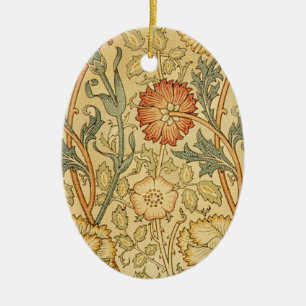 William Morris Pink Rose Flower Wallpaper Pattern Ceramic Ornament