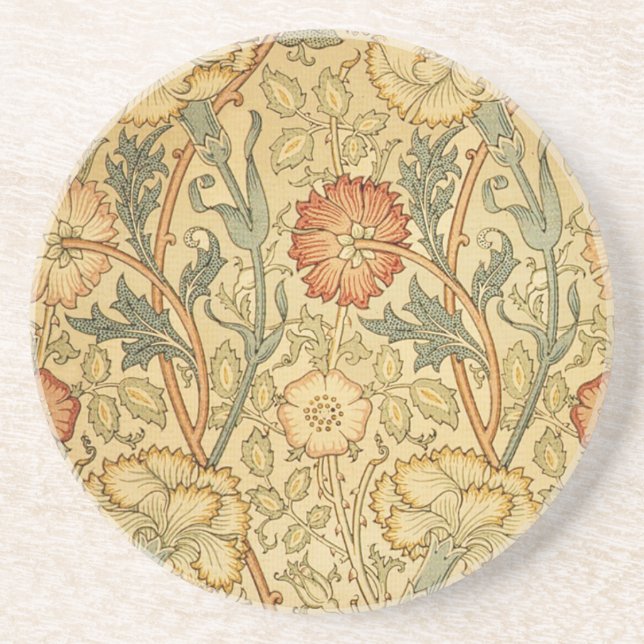 William Morris Pink Rose Flower Wallpaper Pattern Coaster (Front)
