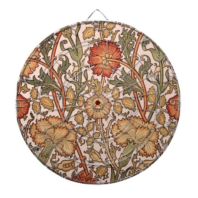William Morris Pink Rose Flower Wallpaper Pattern Dartboard (Front)
