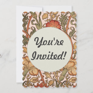 William Morris Pink Rose Flower Wallpaper Pattern Invitation