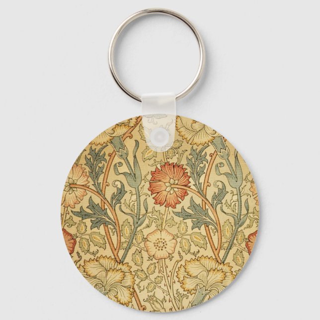 William Morris Pink Rose Flower Wallpaper Pattern Key Ring (Front)