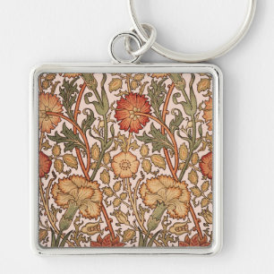 William Morris Pink Rose Flower Wallpaper Pattern Key Ring